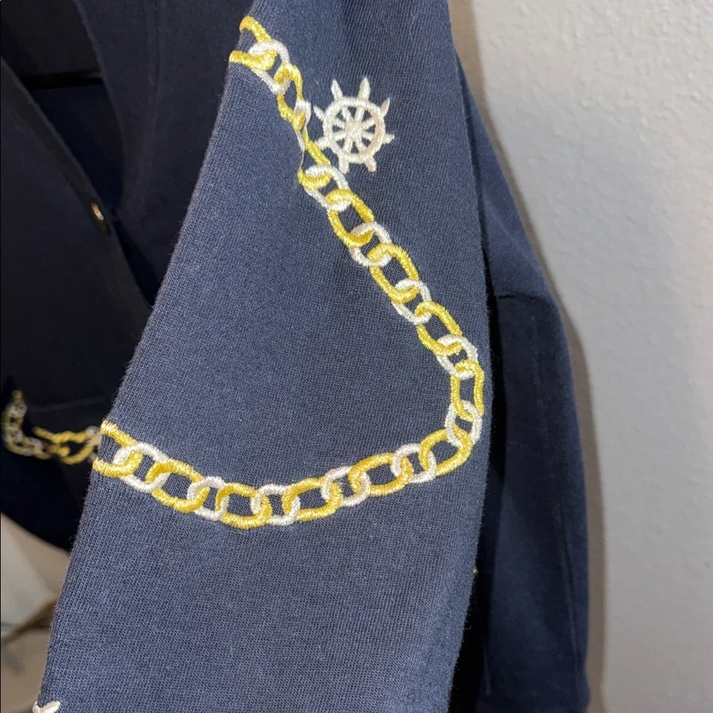 Nautical Vintage Navy Blue Embroidered Chain-Detail Cardigan Sweater🪝⚓️⛵️ - Picture 6 of 7